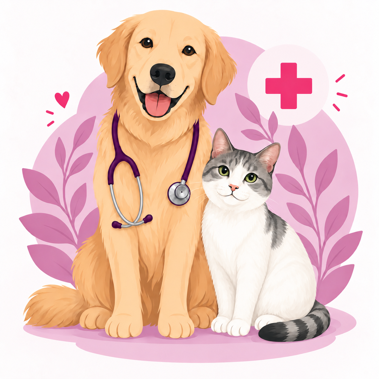 Ilustrasi anjing dan kucing menjalani pemeriksaan di praktik dokter hewan